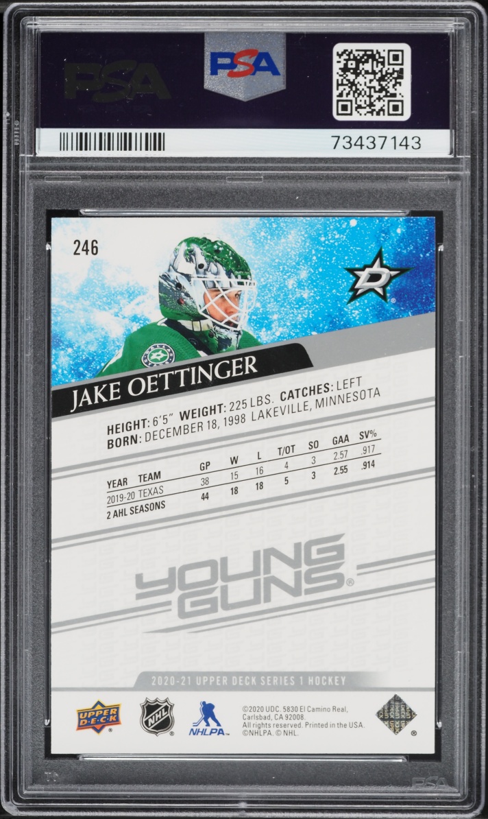 2020 Upper Deck Young Guns Jake Oettinger ROOKIE #246 PSA 9 MINT