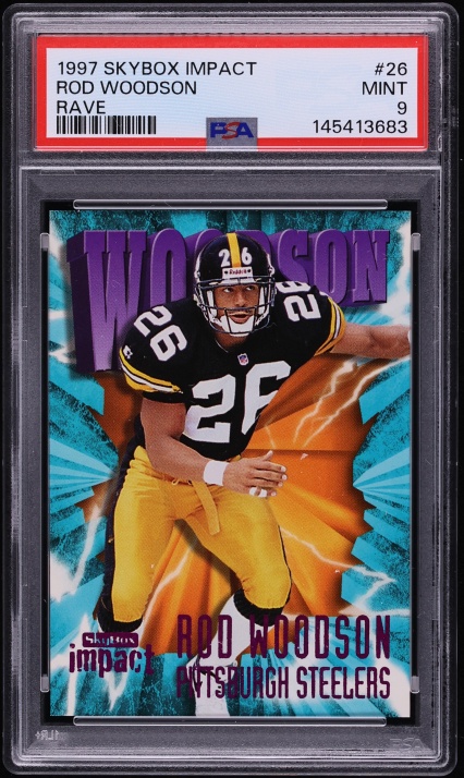 1997 Skybox Impact Rave Rod Woodson /150 #26 PSA 9 MINT - Photo 1