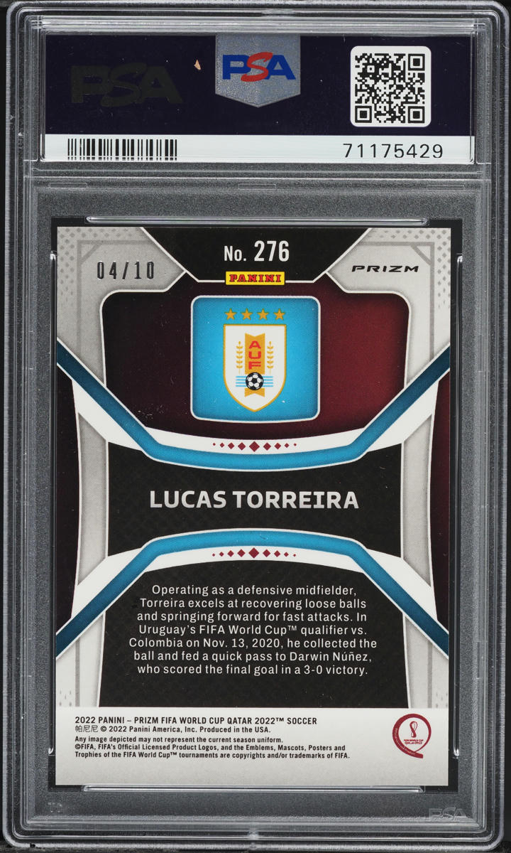 2022 Panini Prizm World Cup Qatar Gold Lucas Torreira /10 #276 PSA 9 MINT
