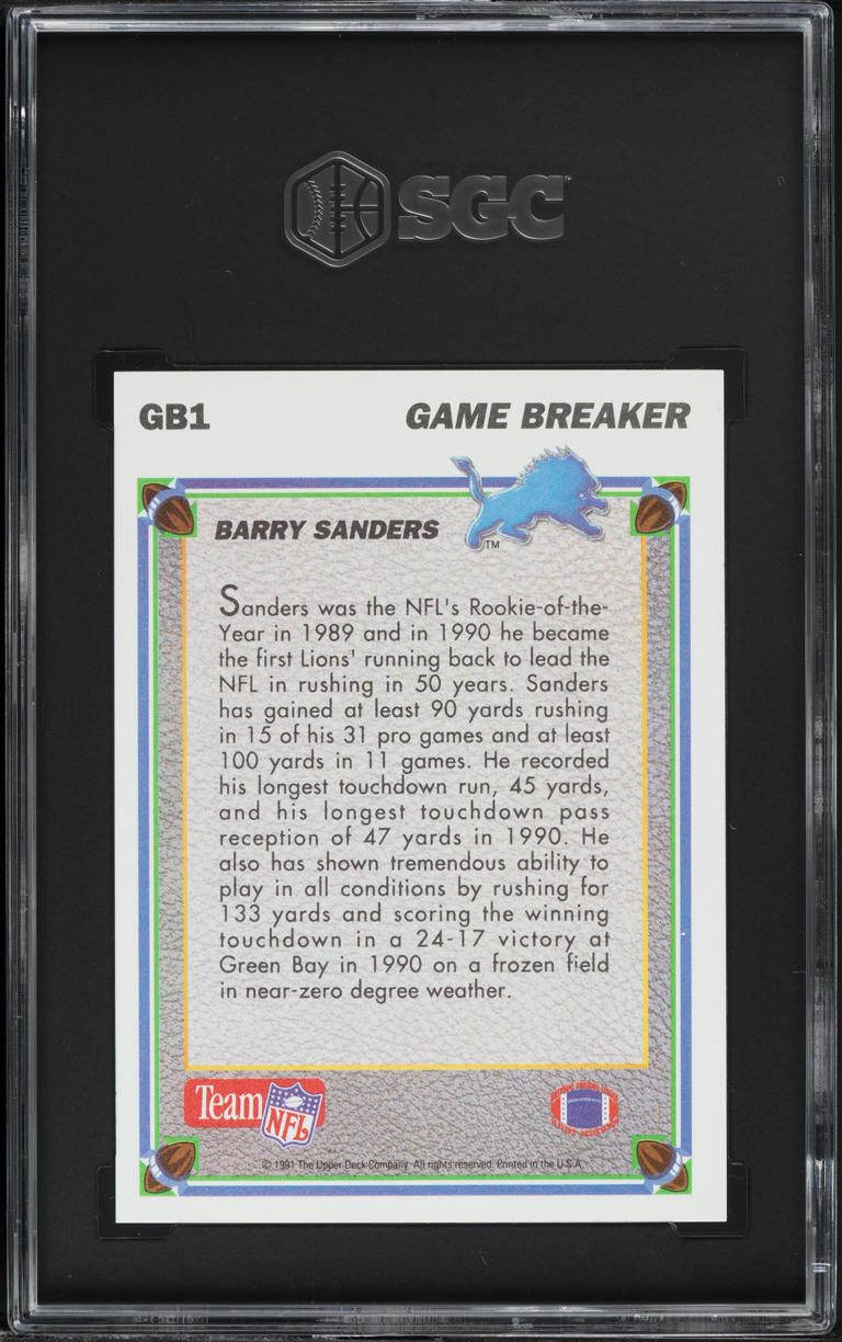 1991 Upper Deck Game Breakers Hologram Barry Sanders #GB1 SGC 8 NM-MT
