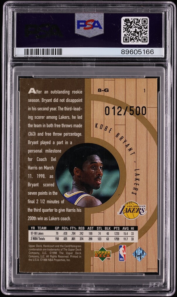 1998 Upper Deck Hardcourt Home Court Advantage Plus Kobe Bryant /500 #1 PSA 8