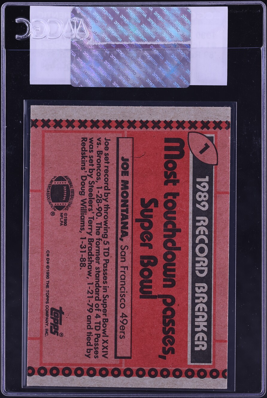 1990 Topps Football Joe Montana RECORD BREAKER #1 CGC AUTH