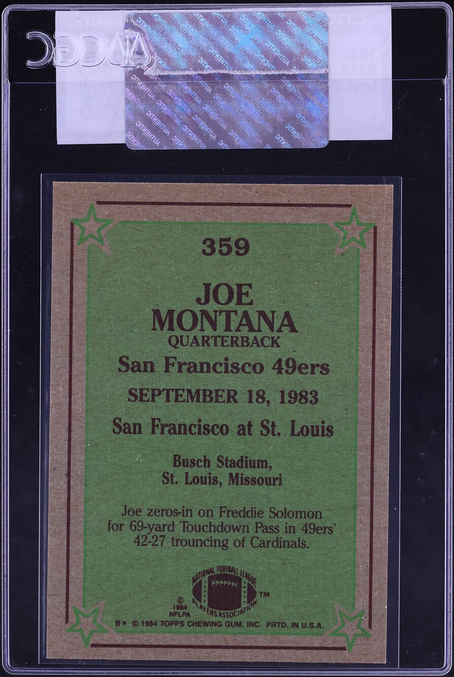 1984 Topps Football Joe Montana INSTANT REPLAY #359 CGC AUTH