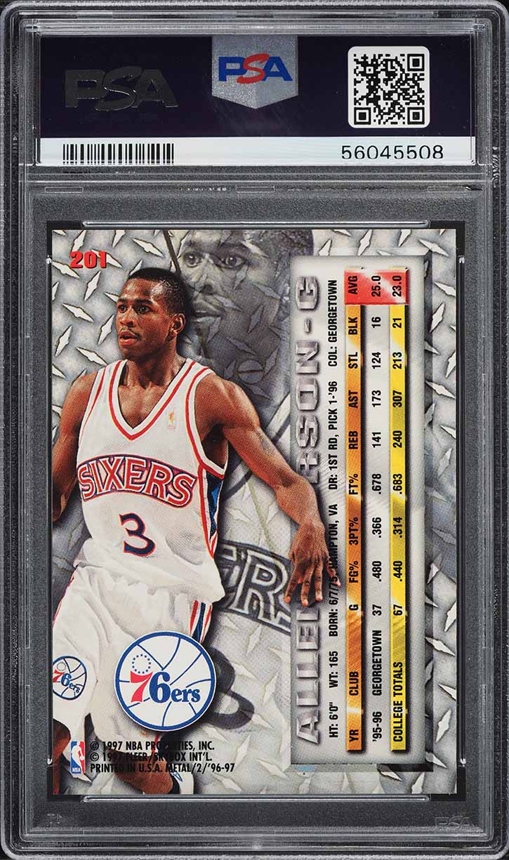 1996 Metal Basketball Allen Iverson ROOKIE #201 PSA 10 GEM MINT