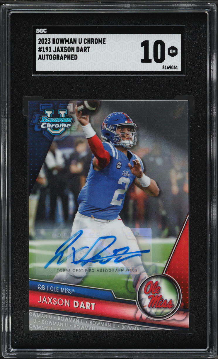2023 Bowman Chrome University Jaxson Dart ROOKIE AUTO #191 SGC 10 GEM MINT