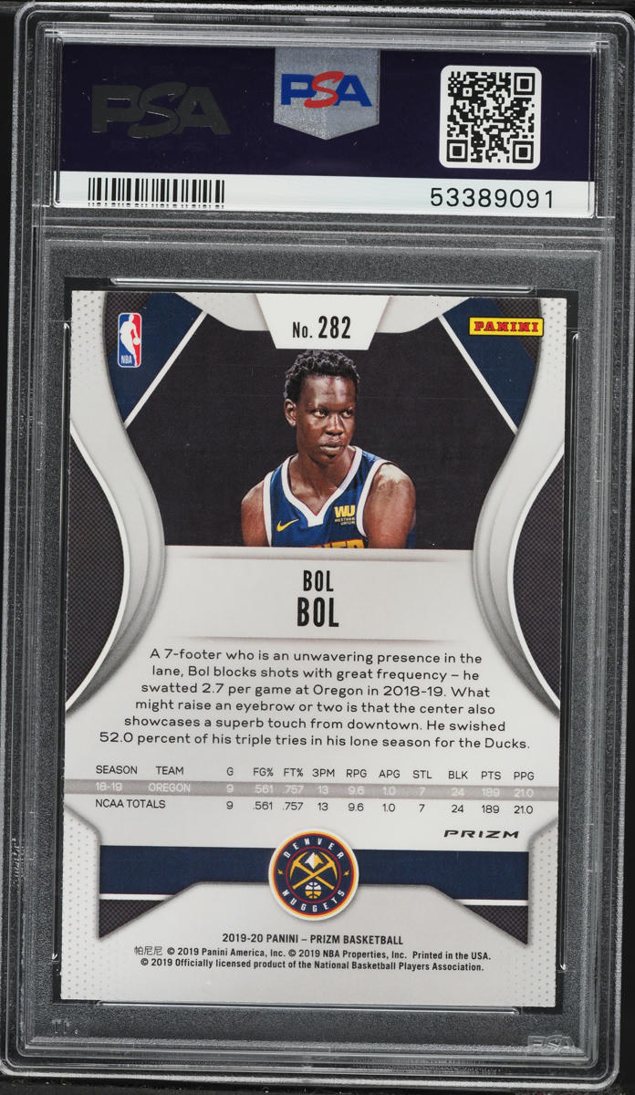 2019 Panini Prizm Silver Bol Bol ROOKIE #282 PSA 10 GEM MINT