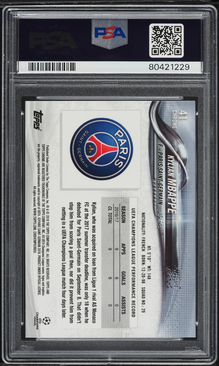 2017 Topps Chrome UEFA Kylian Mbappe ROOKIE #41 PSA 10 GEM MINT