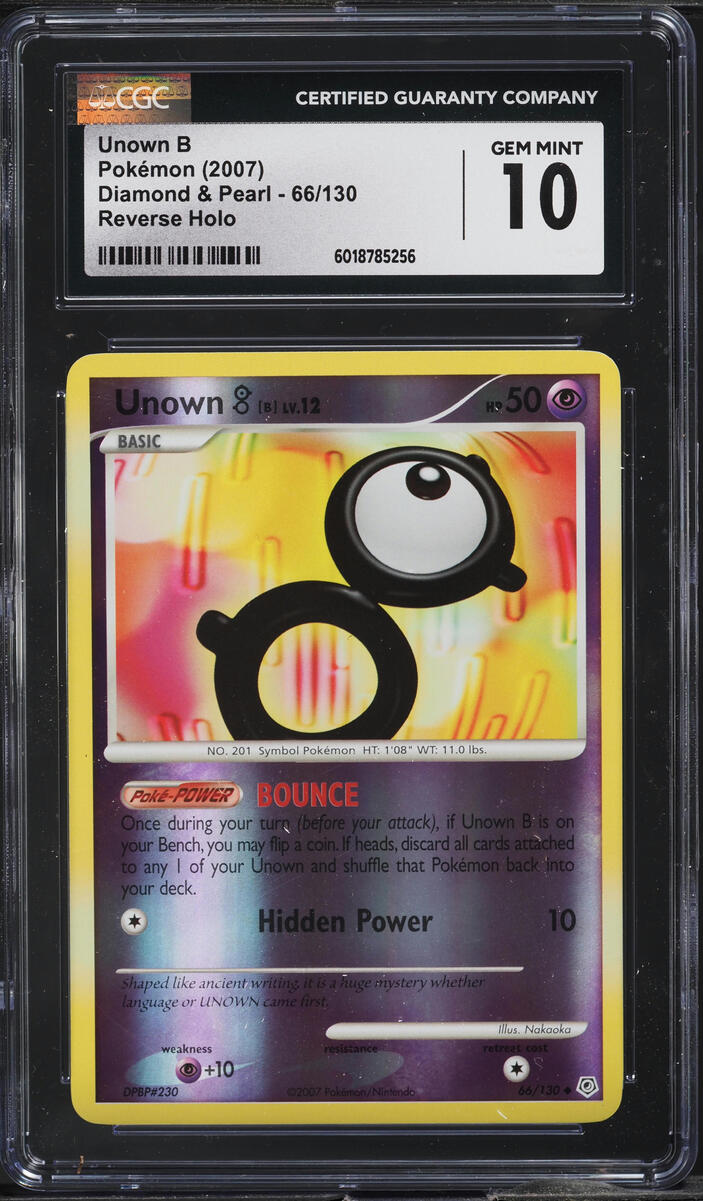 2007 Pokemon Diamond & Pearl Reverse Holo Unown B #66 CGC 10 GEM MINT