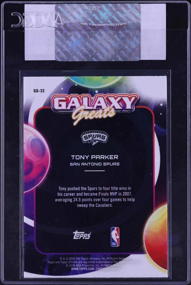 2025 Topps Chrome Cosmic Galaxy Greats Aqua Equinox Refractor Tony Parker /199 #GG-32 CGC AUTH