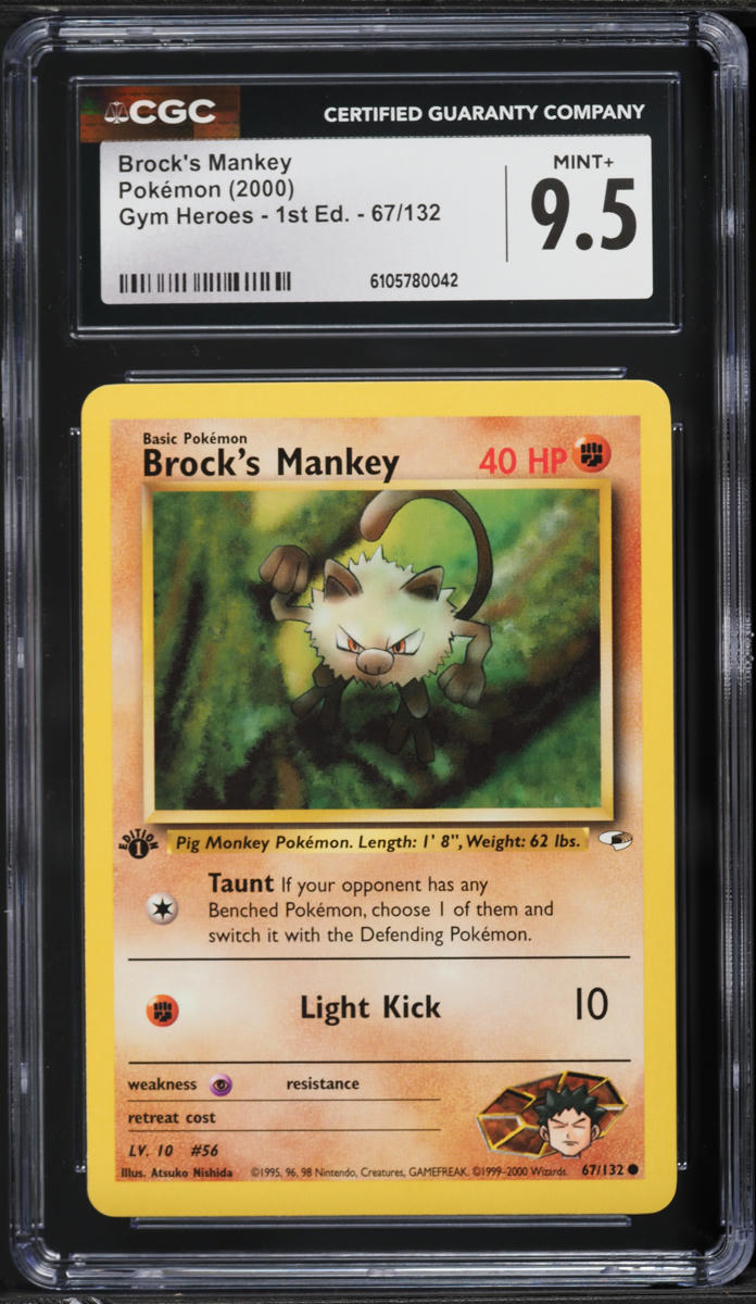 2000 Pokemon Gym Heroes 1st Edition Brock's Mankey #67 CGC 9.5 MINT+