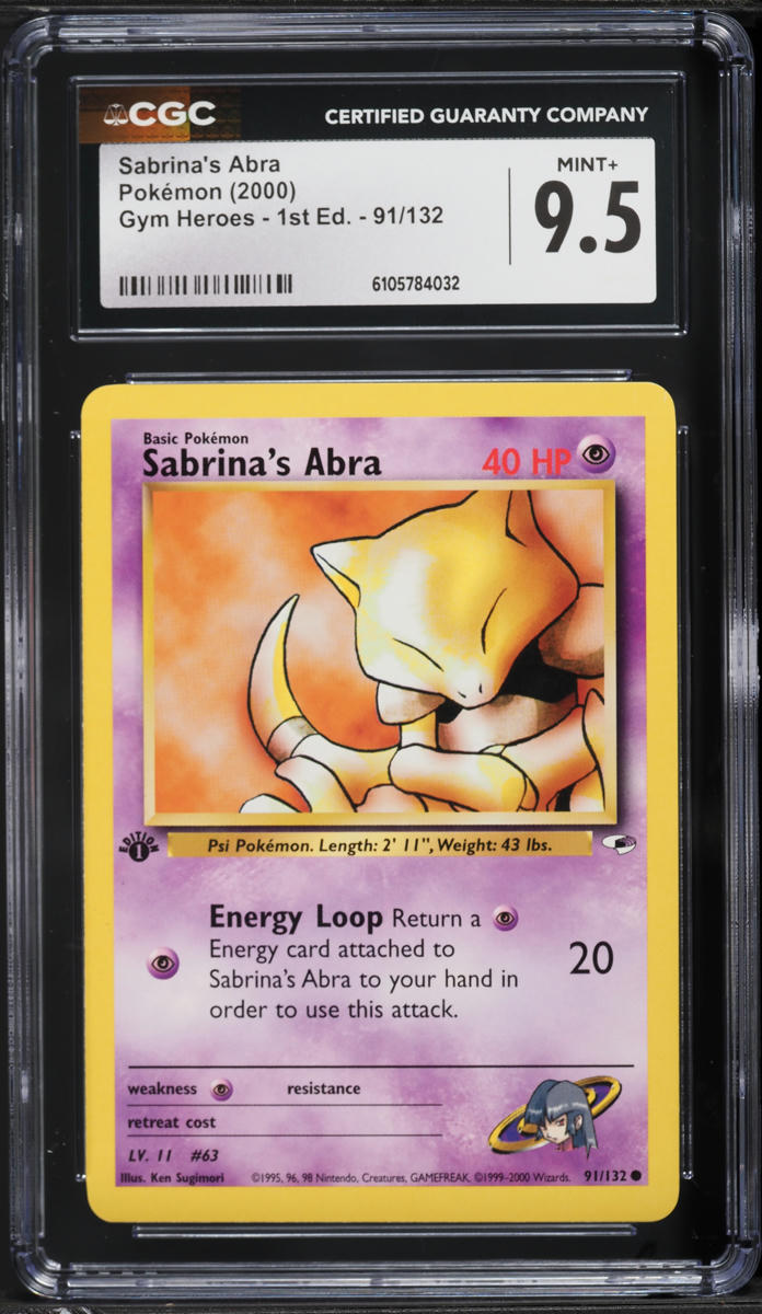 2000 Pokemon Gym Heroes 1st Edition Sabrina's Abra #91 CGC 9.5 MINT+