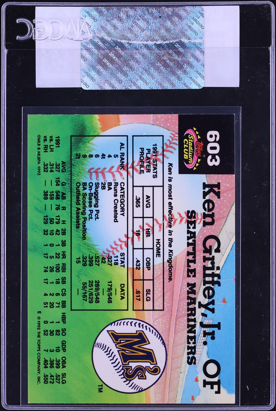 1992 Stadium Club Members Choice Ken Griffey Jr. #603 CGC AUTH