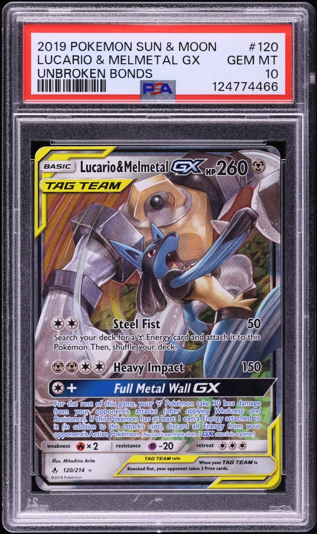 2019 Pokemon Sun & Moon Unbroken Bonds Lucario & Melmetal GX #120 PSA 10 GEM MINT