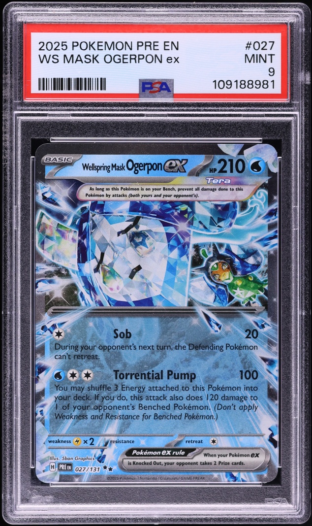 2025 Pokemon Scarlet & Violet Prismatic Evolutions Holo Wellspring Mask Ogerpon ex #27 PSA 9