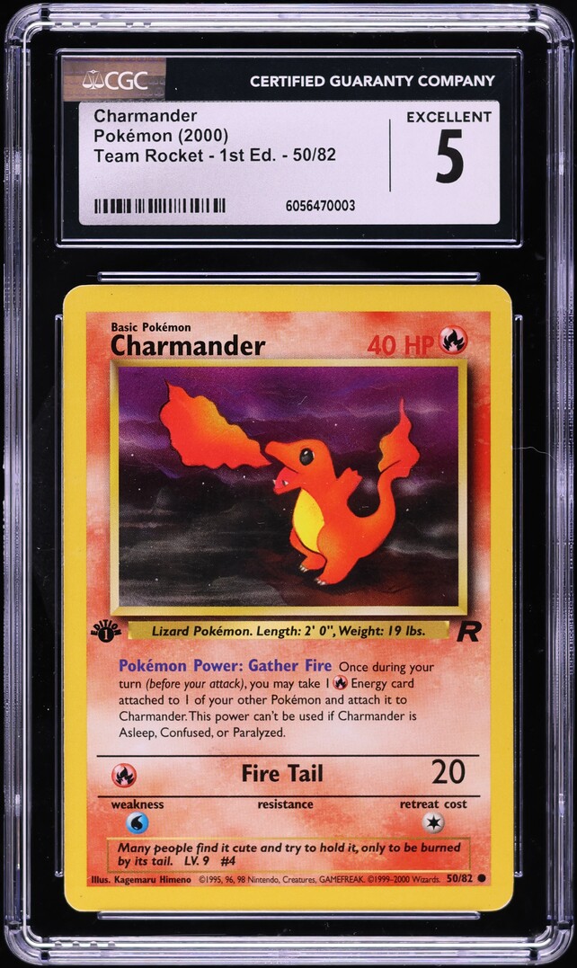 2000 Pokemon Team Rocket 1st Edition Charmander #50 CGC 5 EX