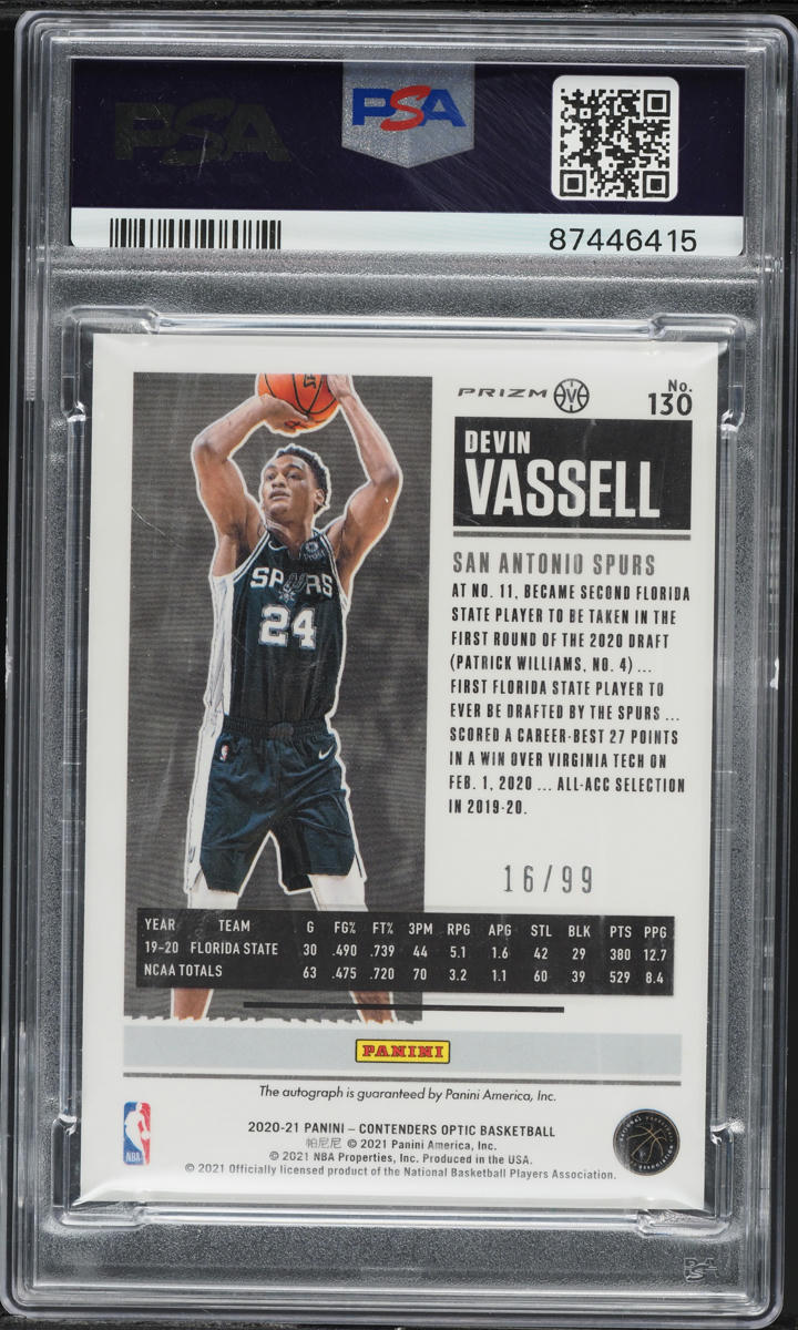 2020 Panini Contenders Optic Variation Red Devin Vassell ROOKIE AUTO /99 #130 PSA 8