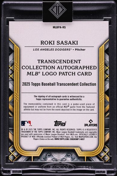 2025 Topps Transcendent Collection Roki Sasaki ROOKIE MLB LOGOMAN PATCH AUTO 1/1 #MLBPA-RS