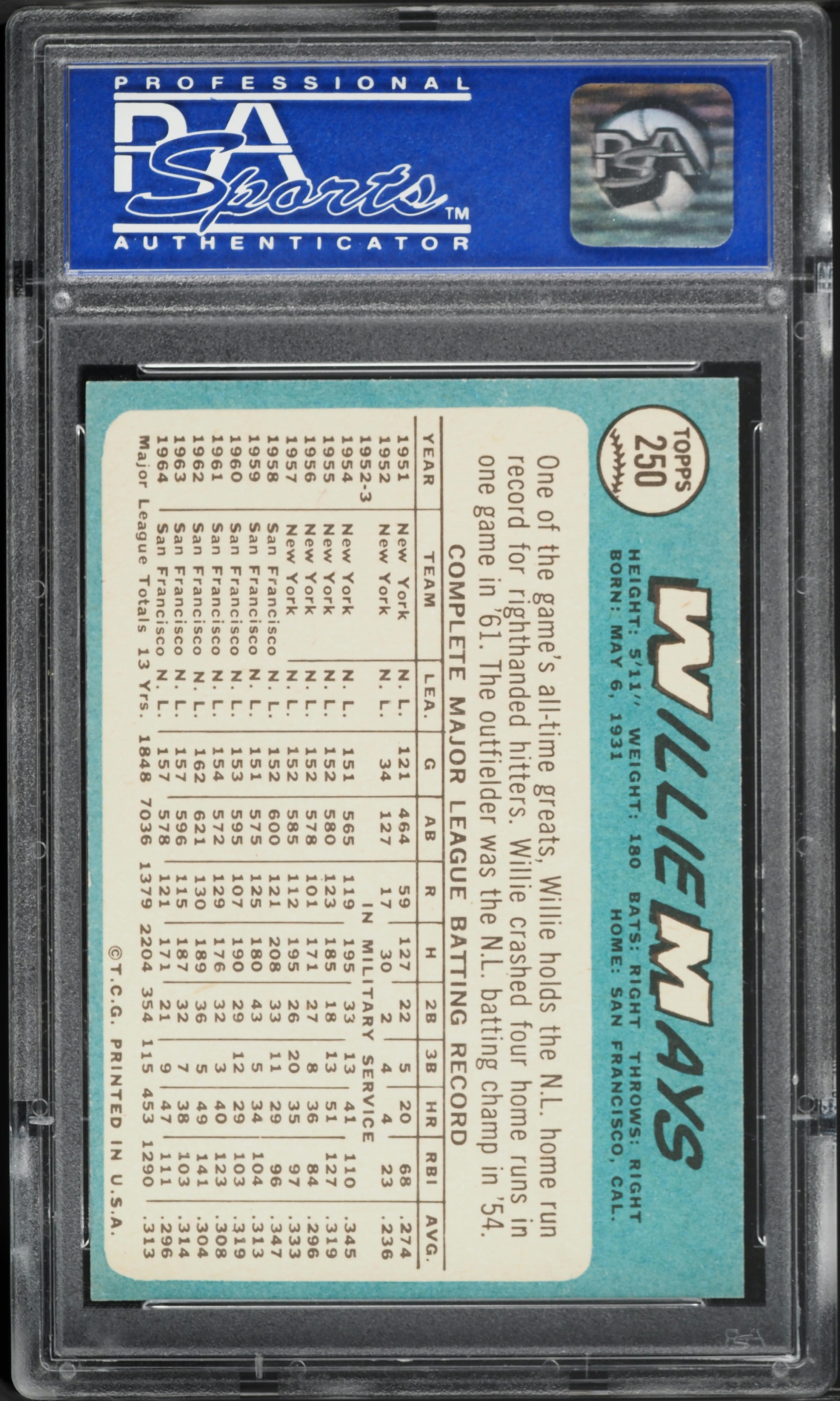 1965 Topps Willie Mays #250 PSA 8 NM-MT