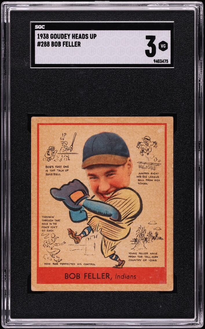 1938 Goudey Heads Up Bob Feller #288 SGC 3 VG
