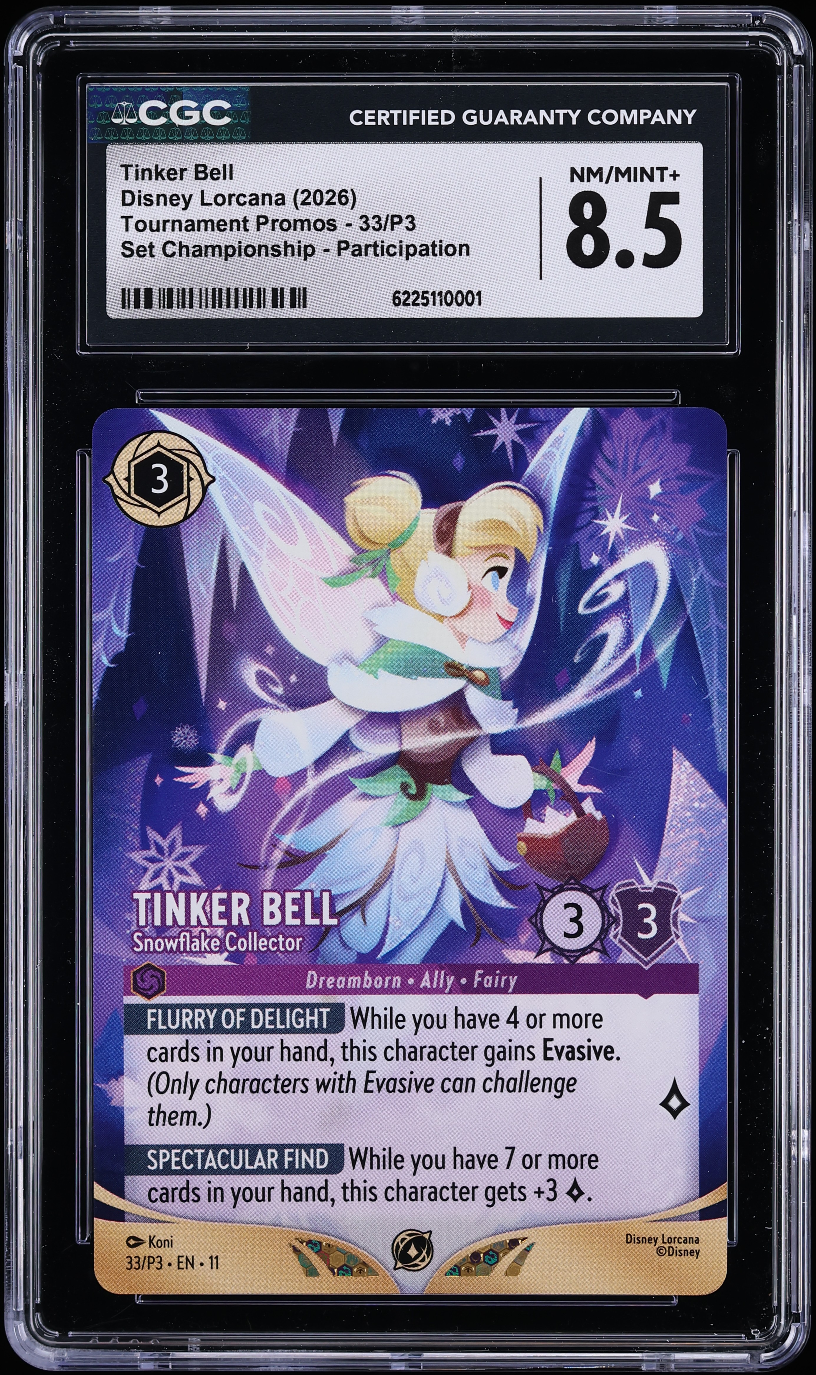 2026 Disney Lorcana Promo Championship Participation Tinker Bell Snowflake Collector CGC 8.5