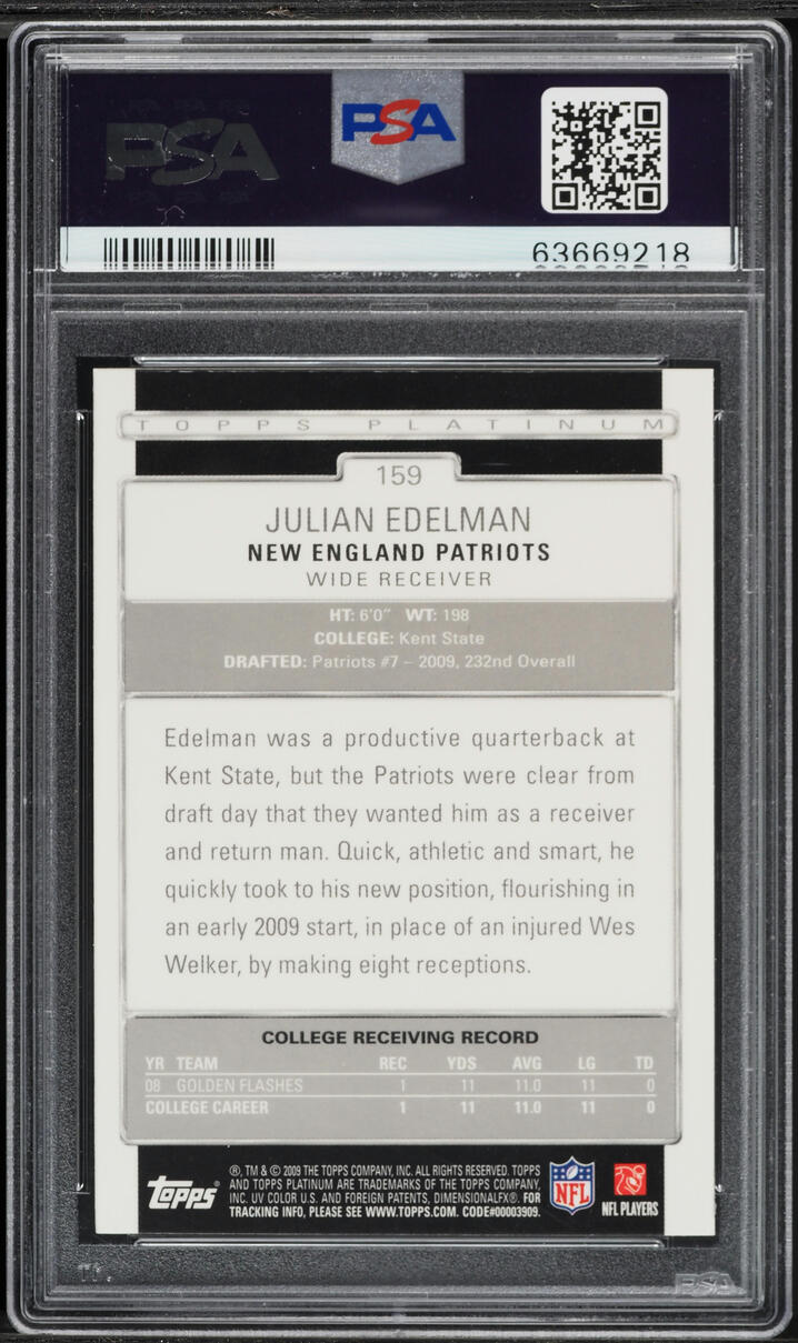 2009 Topps Platinum Julian Edelman ROOKIE #159 PSA 8 NM-MT