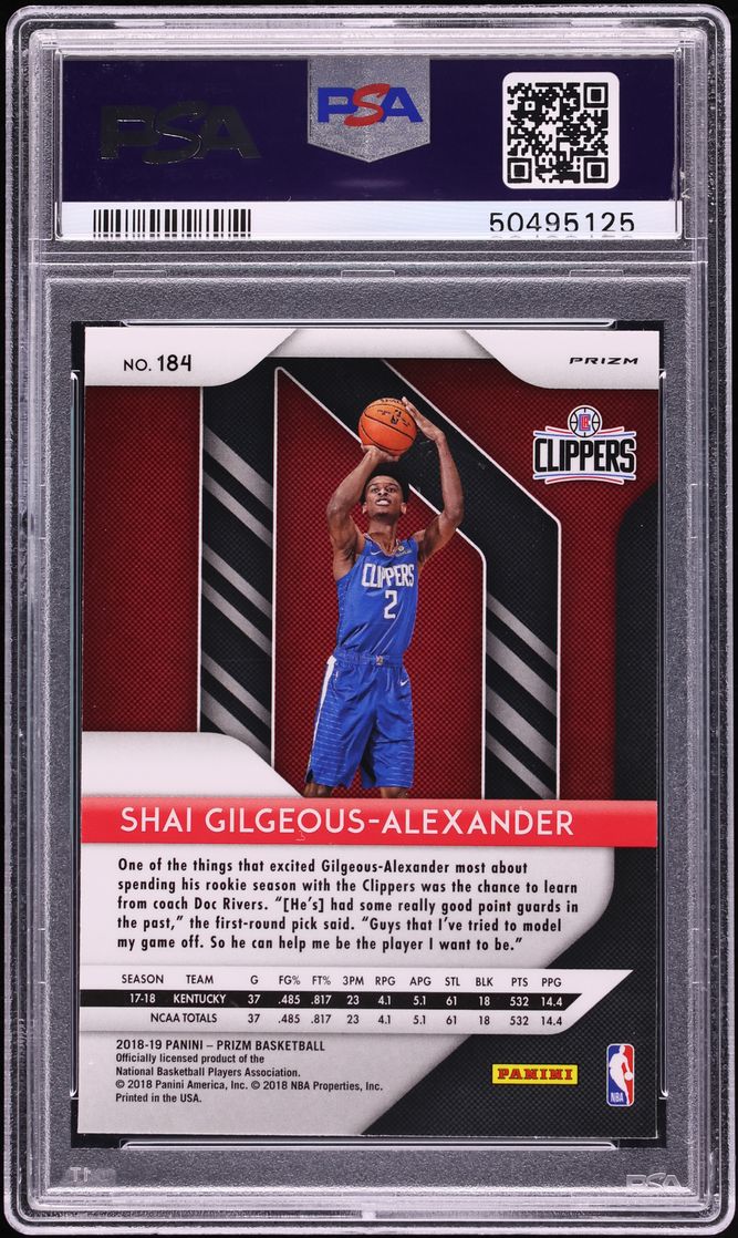 2018 Panini Prizm Red Ice Shai Gilgeous-Alexander ROOKIE #184 PSA 10 GEM MINT