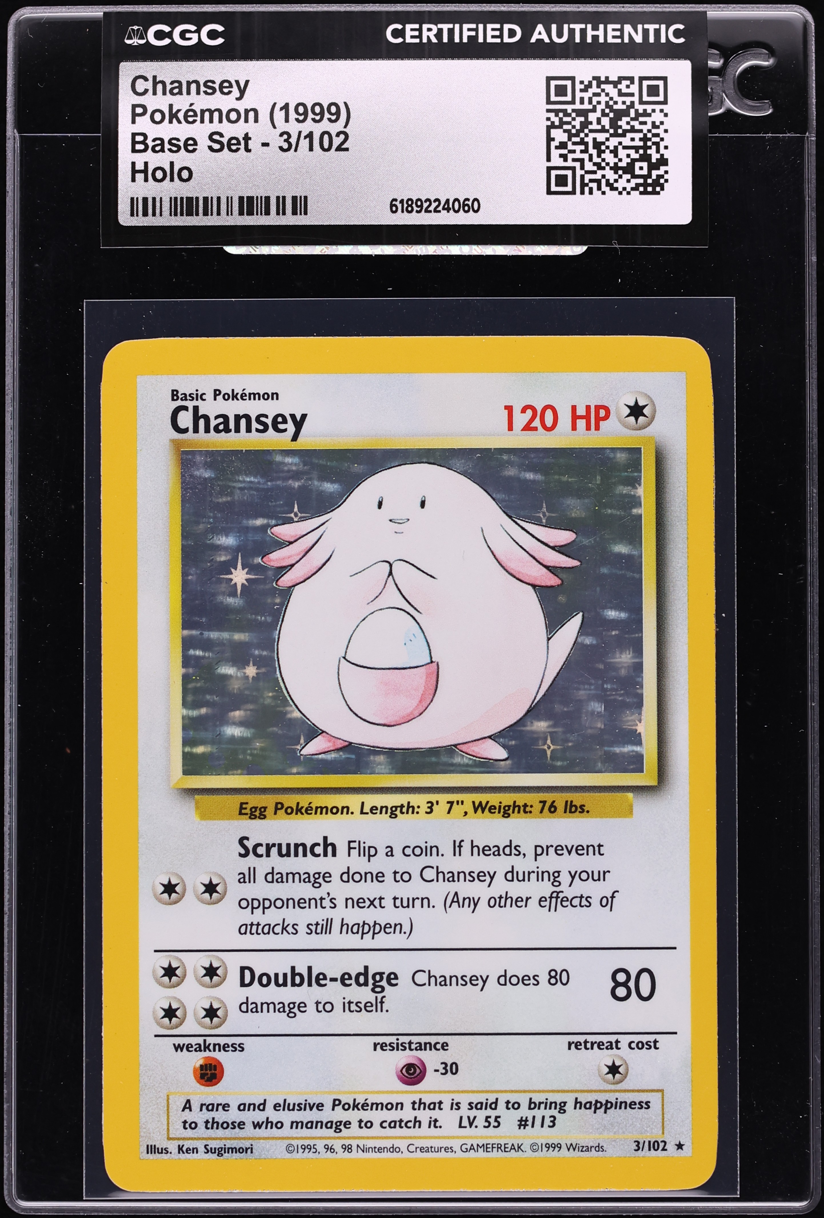 1999 Pokemon Base Set Holo Chansey #3 CGC AUTH