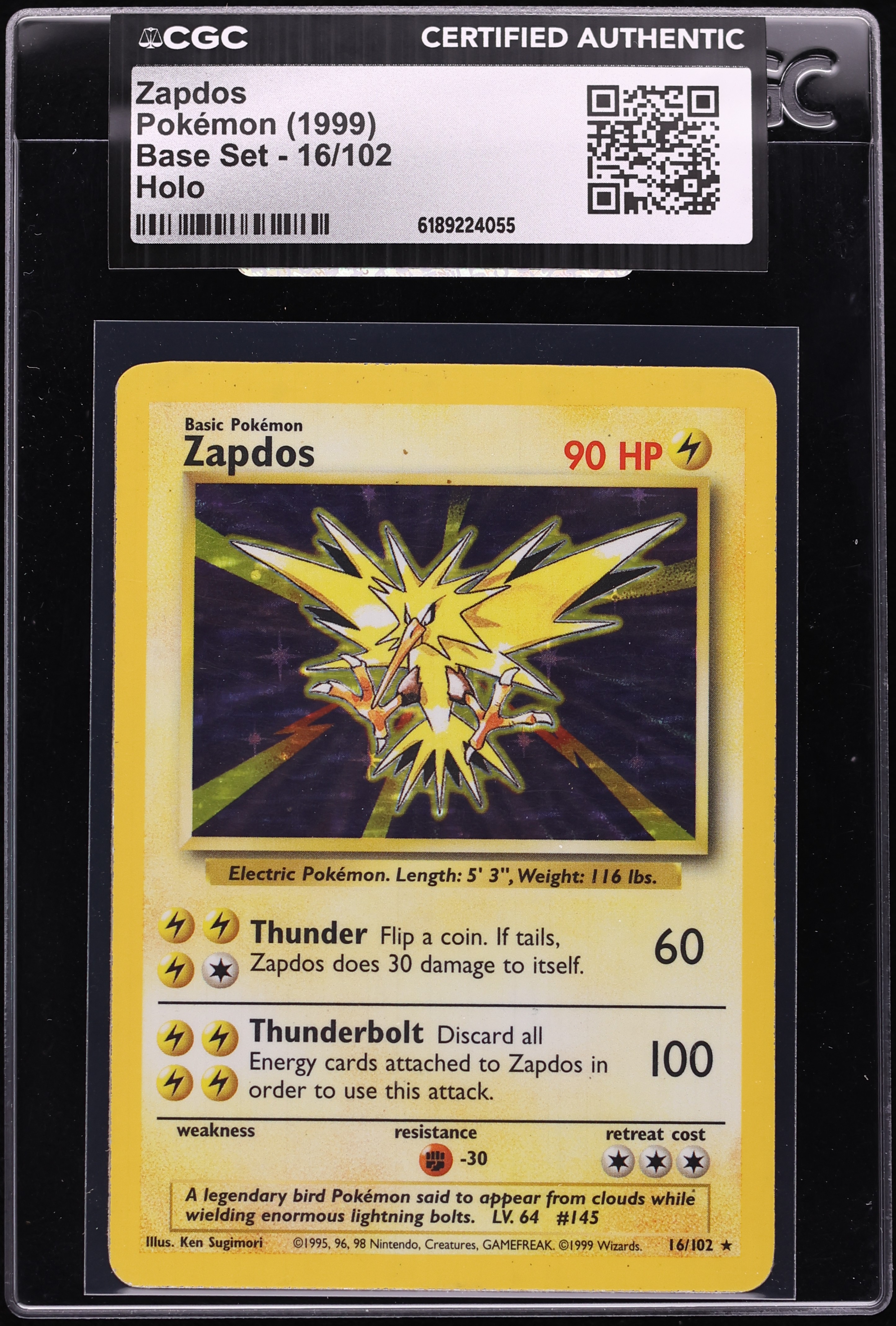 1999 Pokemon Base Set Holo Zapdos #16 CGC AUTH