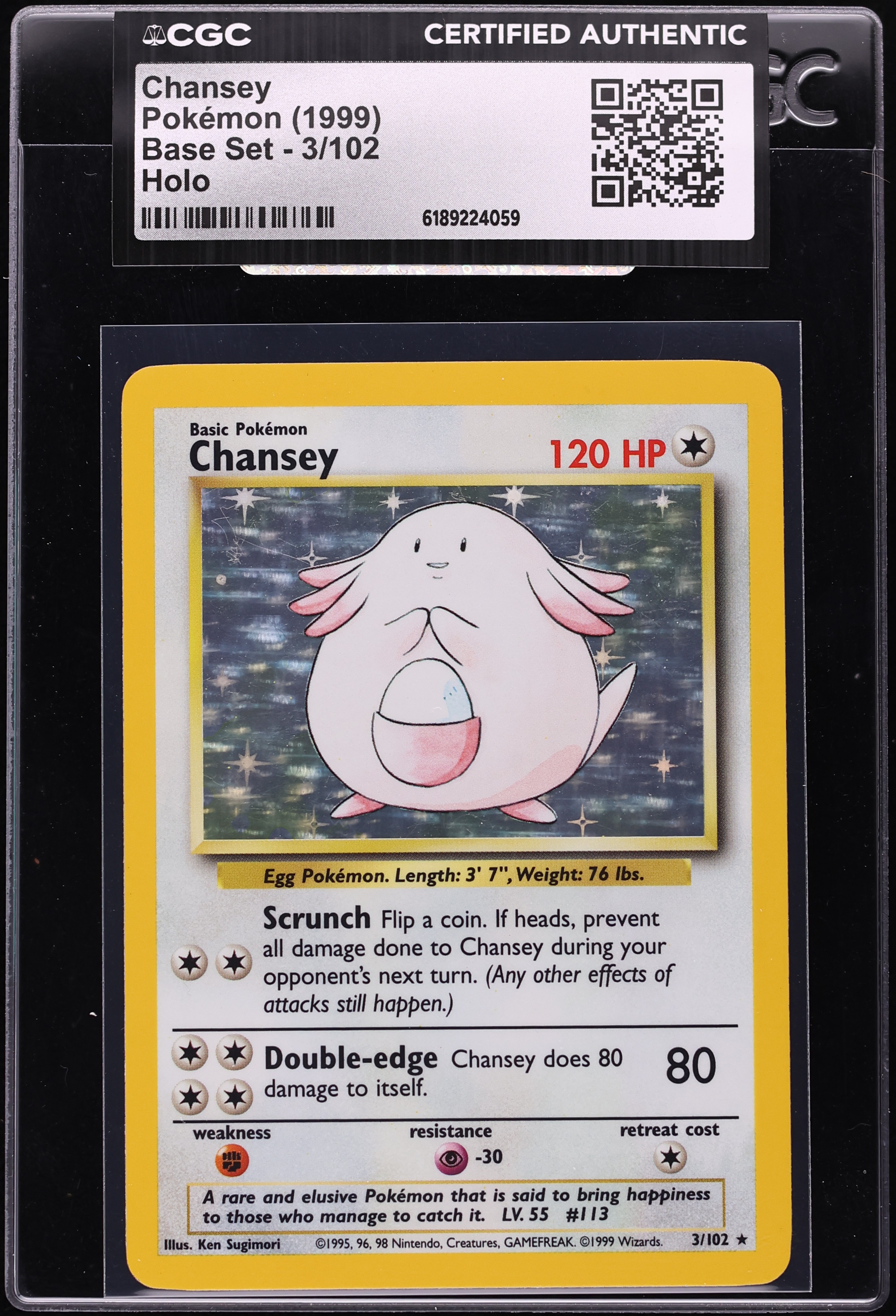 1999 Pokemon Base Set Holo Chansey #3 CGC AUTH