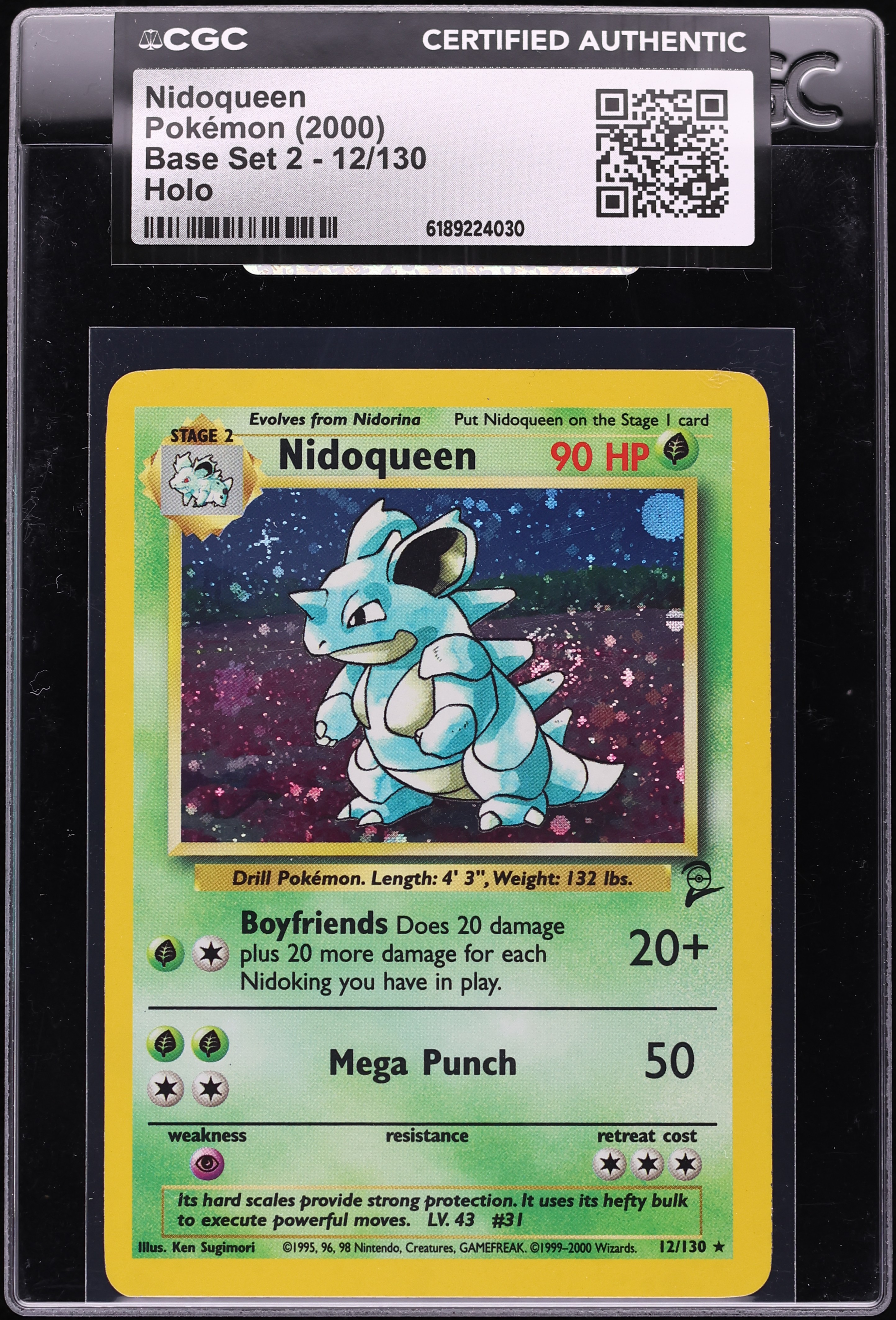 2000 Pokemon Base Set 2 Holo Nidoqueen #12 CGC AUTH