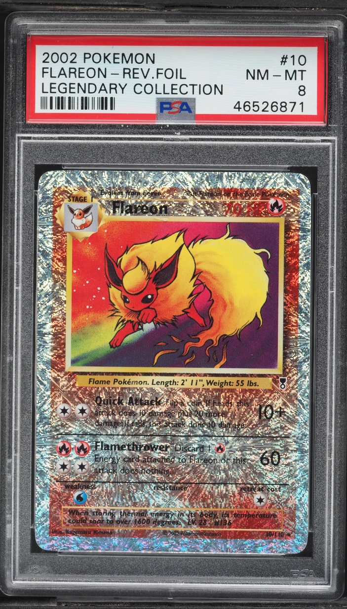 2002 Pokemon Legendary Collection Reverse Holo Flareon #10 PSA 8 NM-MT