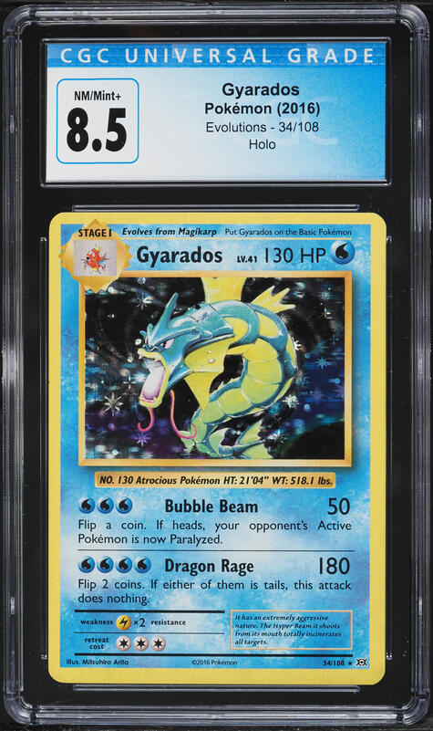 2016 Pokemon XY Evolutions Holo Gyarados #34 CGC 8.5 NM-MT+ on