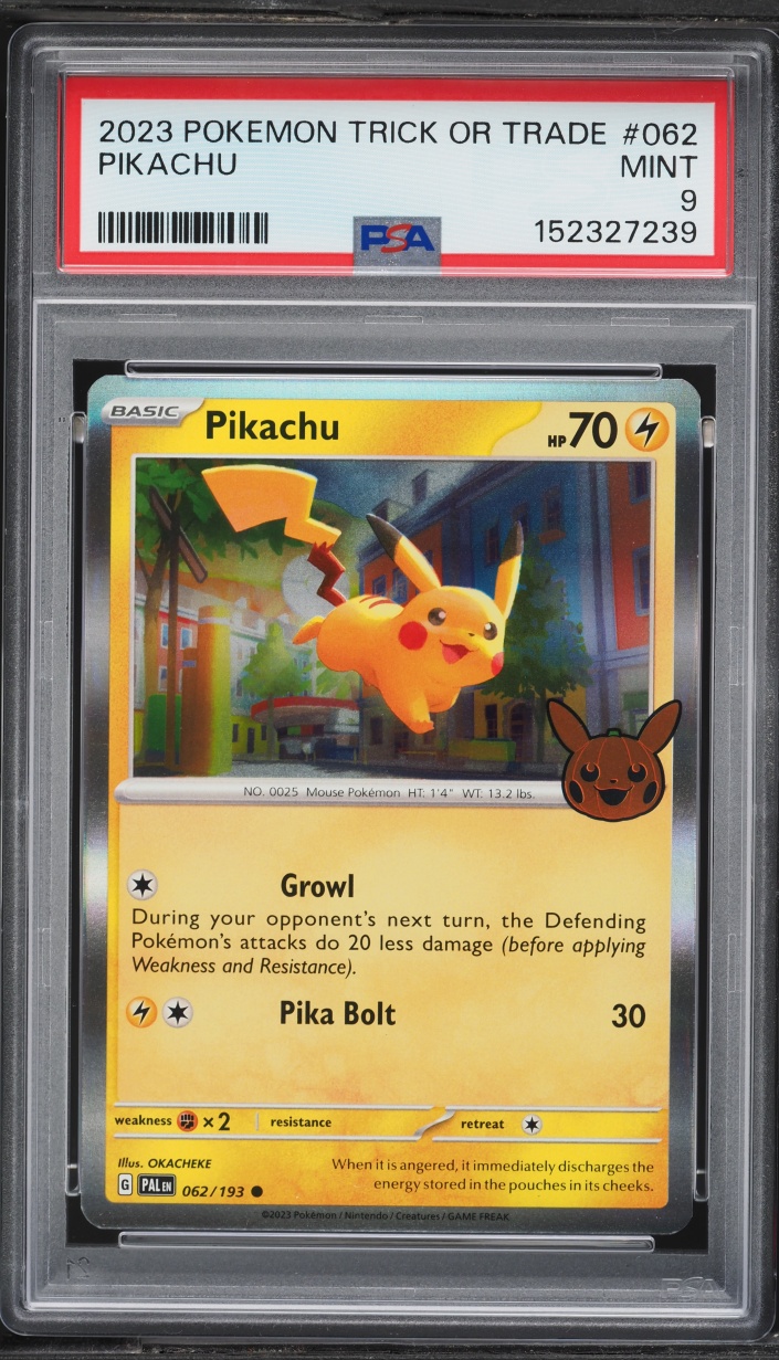 2023 Pokemon Scarlet & Violet Paldea Evolved Trick Or Trade Holo Pikachu #62 PSA 9 MINT