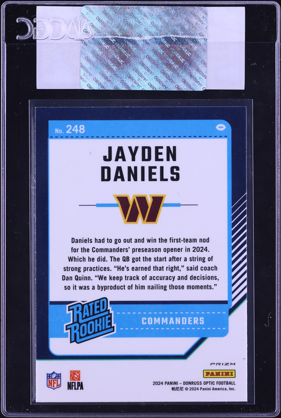 2024 Donruss Optic Purple Scope Prizm Jayden Daniels ROOKIE #248 CGC AUTH