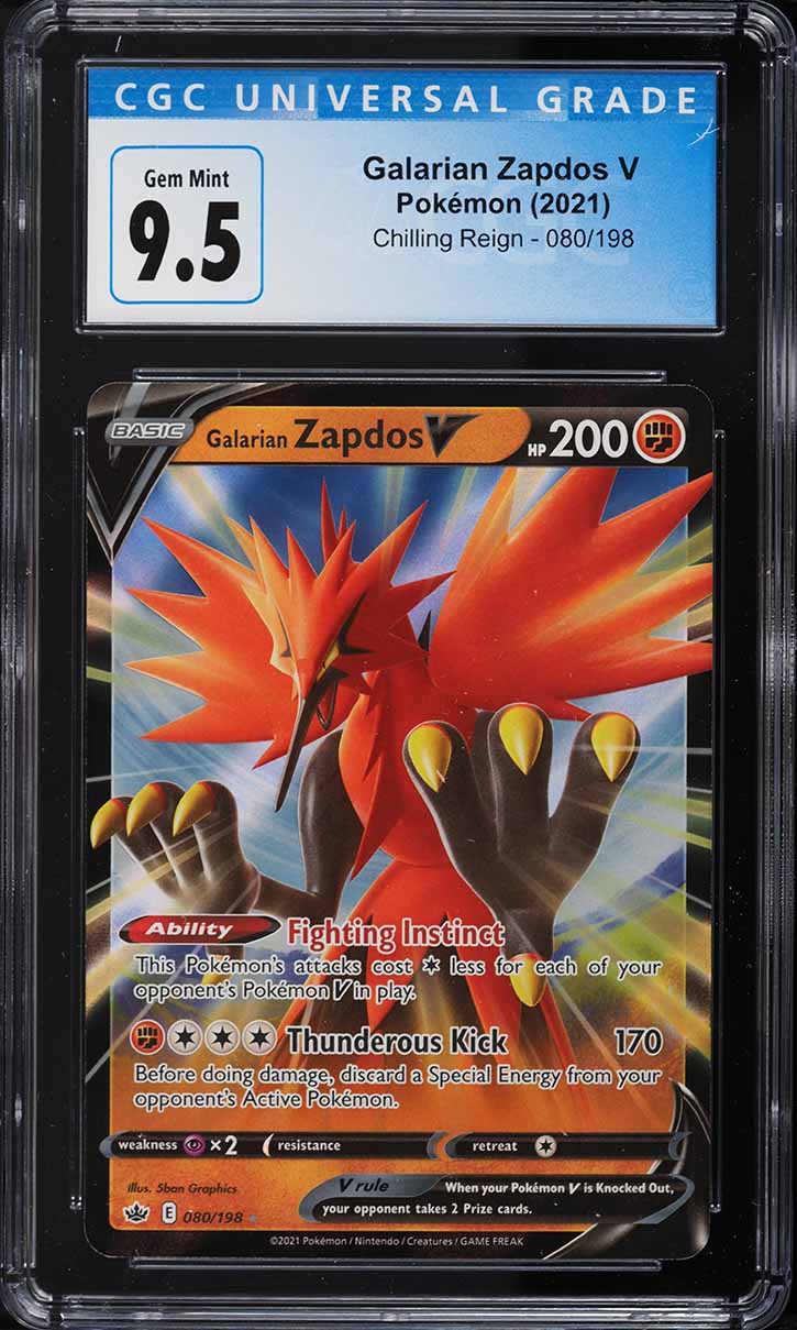 2021 Pokemon SWSH Chilling Reign Full Art Galarian Zapdos V #80 CGC 9.5 GEM MINT