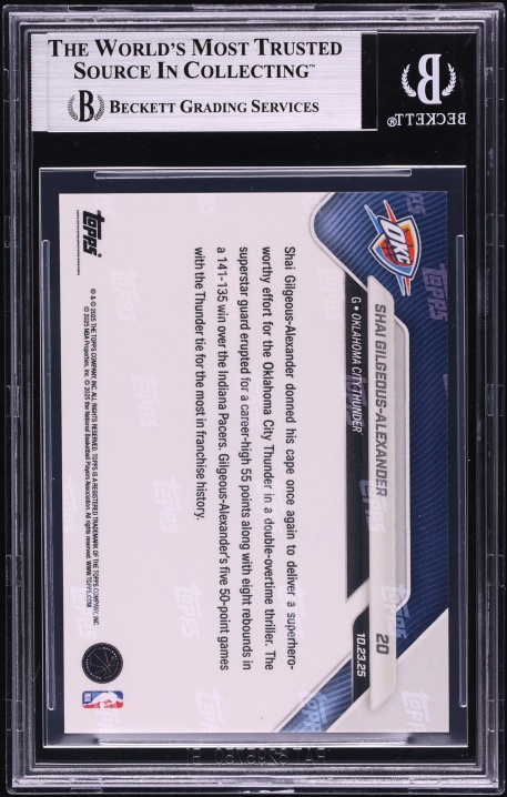 2025 Topps Now Red Foil Shai Gilgeous-Alexander 1/5 #20 BGS 8.5 NM-MT+
