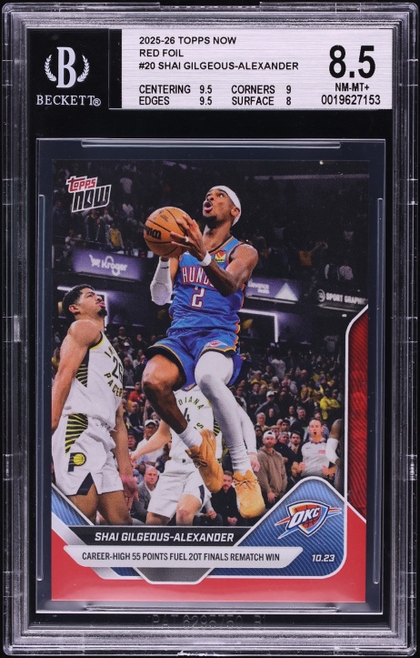 2025 Topps Now Red Foil Shai Gilgeous-Alexander 1/5 #20 BGS 8.5 NM-MT+