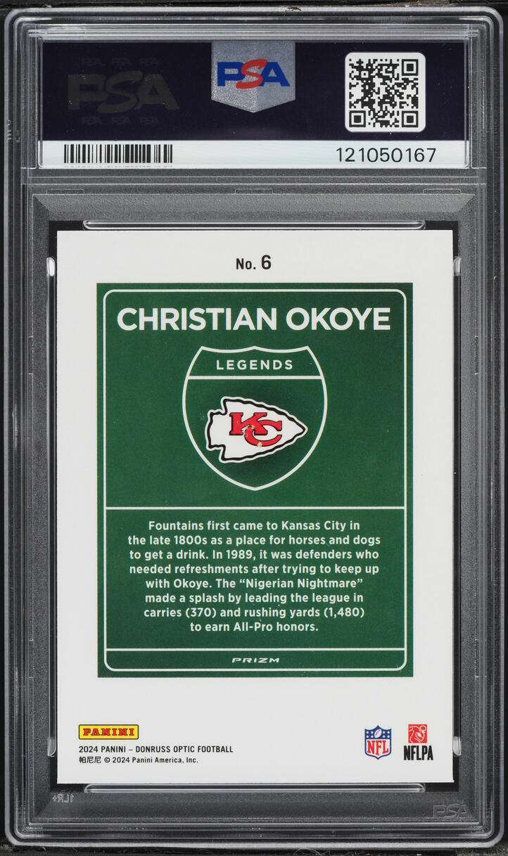 2024 Donruss Optic Downtown Legends Christian Okoye #6 PSA 10 GEM MINT