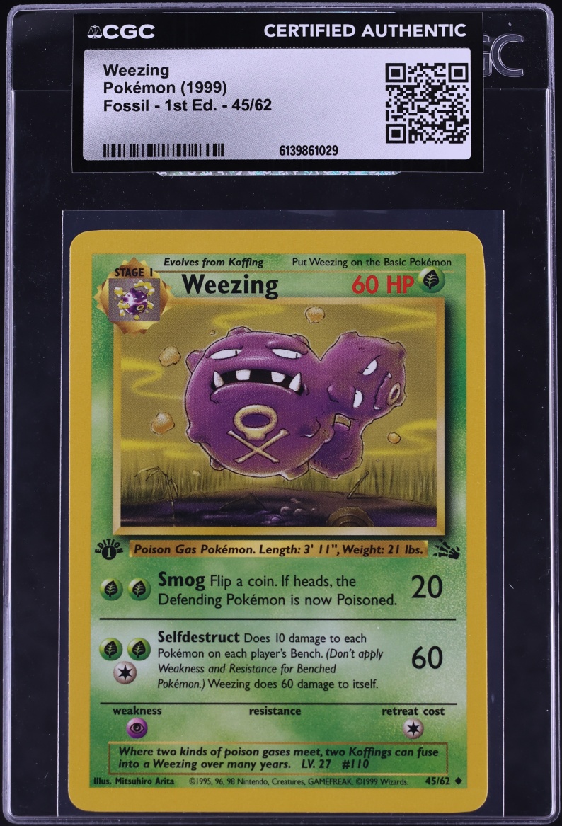 1999 Pokemon Fossil 1st Edition Weezing #45 CGC AUTH