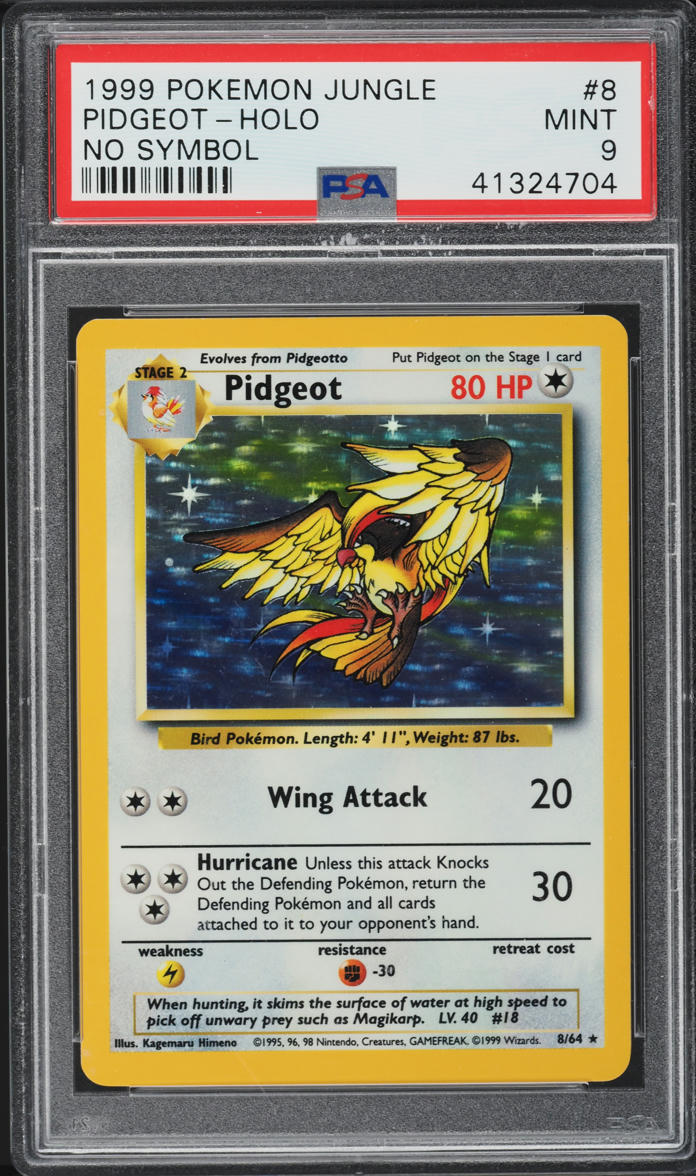 1999 Pokemon Jungle No Symbol Holo Pidgeot #8 PSA 9 MINT