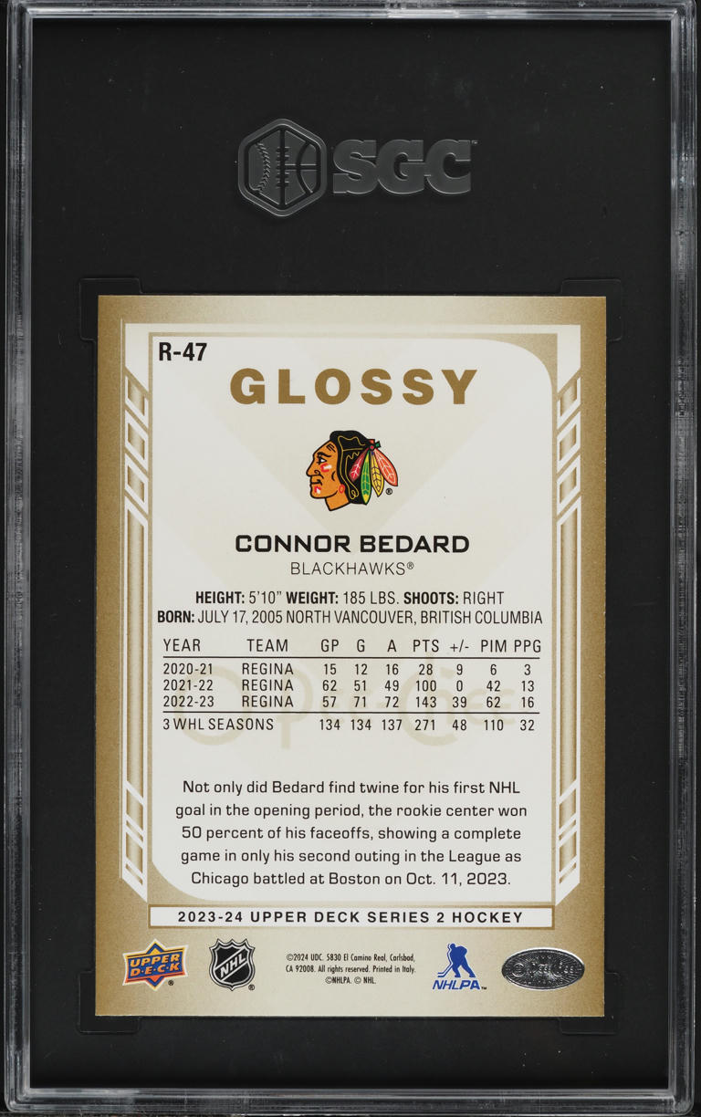 2023 Upper Deck O-Pee-Chee Glossy Gold Connor Bedard ROOKIE #R-47 SGC 10 GEM