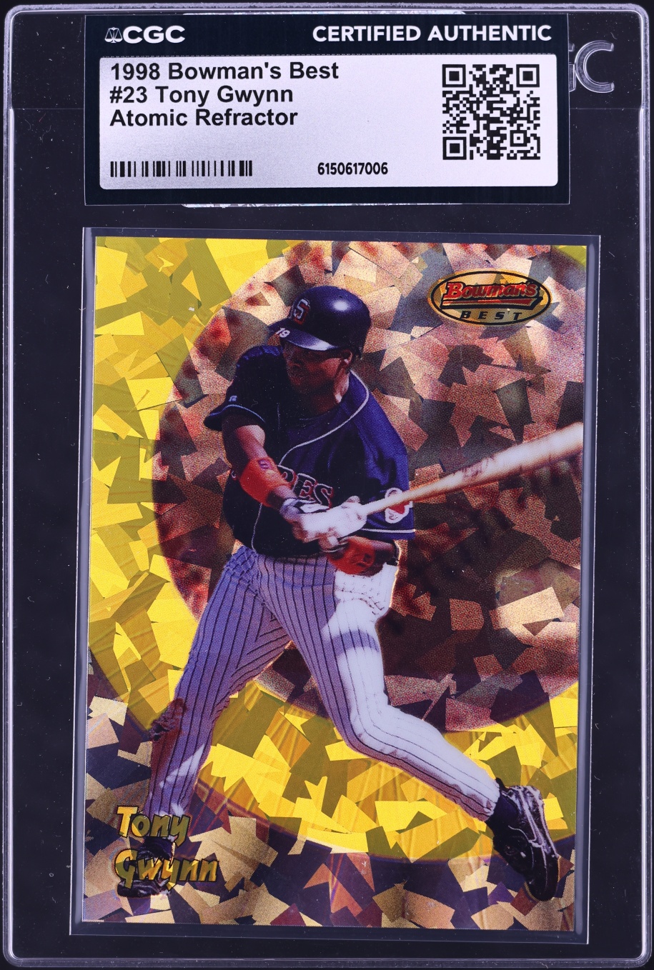 1998 Bowman's Best Atomic Refractor Tony Gwynn /100 #23 CGC AUTH - Photo 1