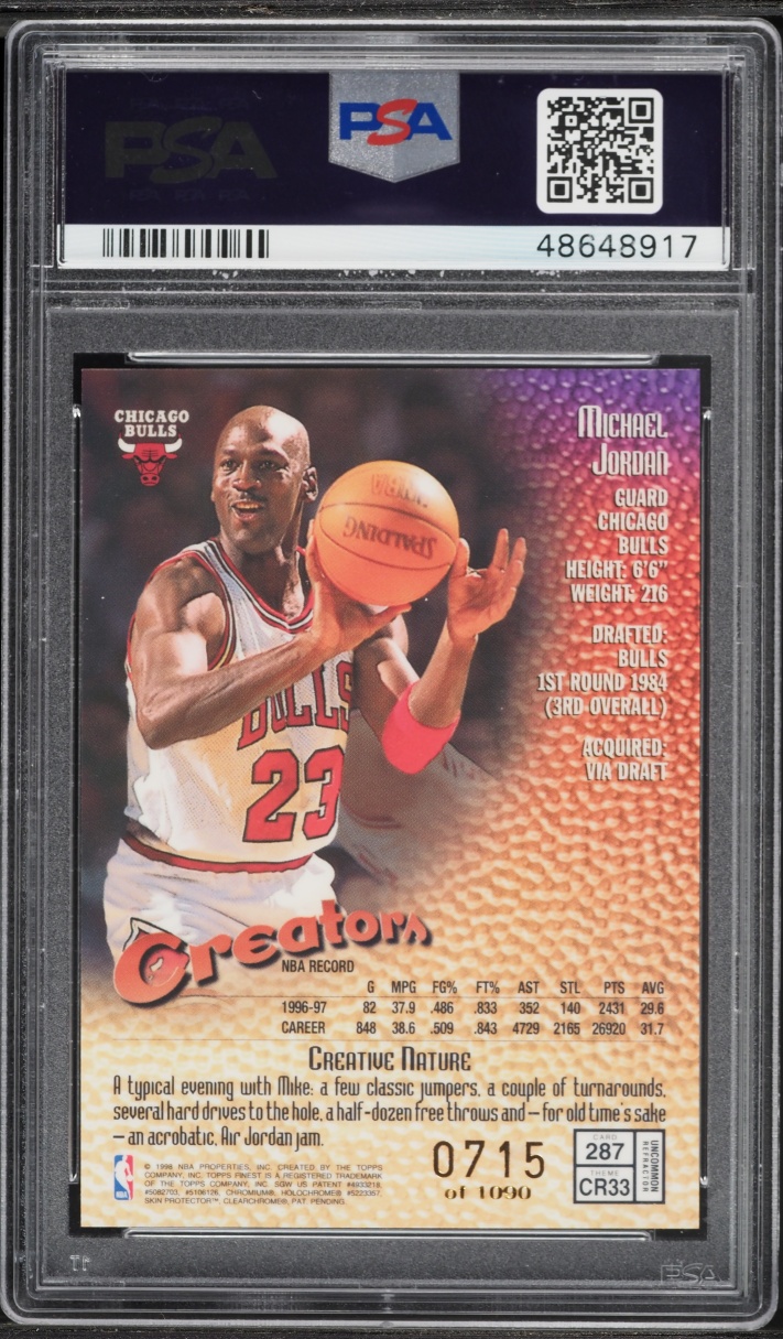 1997 Finest Refractor Michael Jordan /1090 #287 PSA 10 GEM MINT