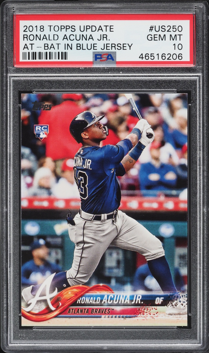 2018 Topps Update At Bat Blue Jersey Ronald Acuna Jr. ROOKIE #US250 PSA 10 GEM MINT