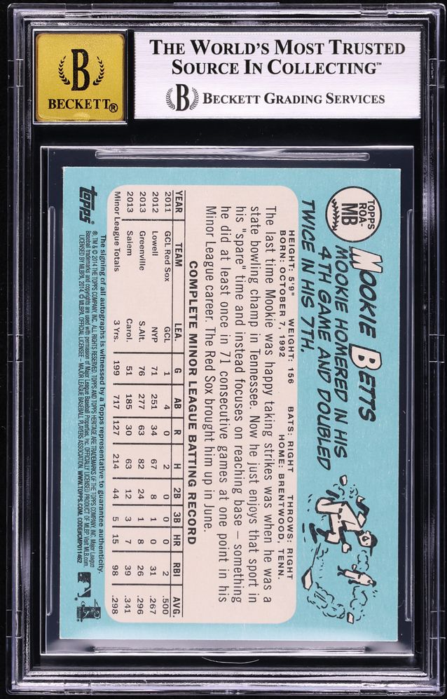 2014 Topps Heritage Real One Red Ink Mookie Betts ROOKIE AUTO 1/10 #ROA-MB BGS 7.5 NRMT+