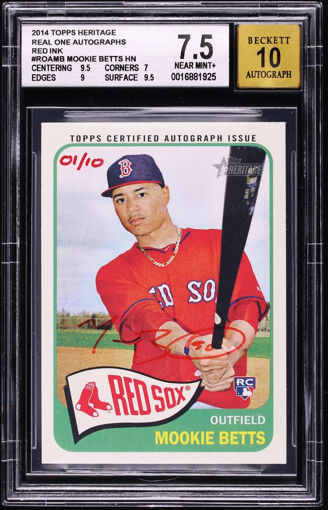2014 Topps Heritage Real One Red Ink Mookie Betts ROOKIE AUTO 1/10 #ROA-MB BGS 7.5 NRMT+