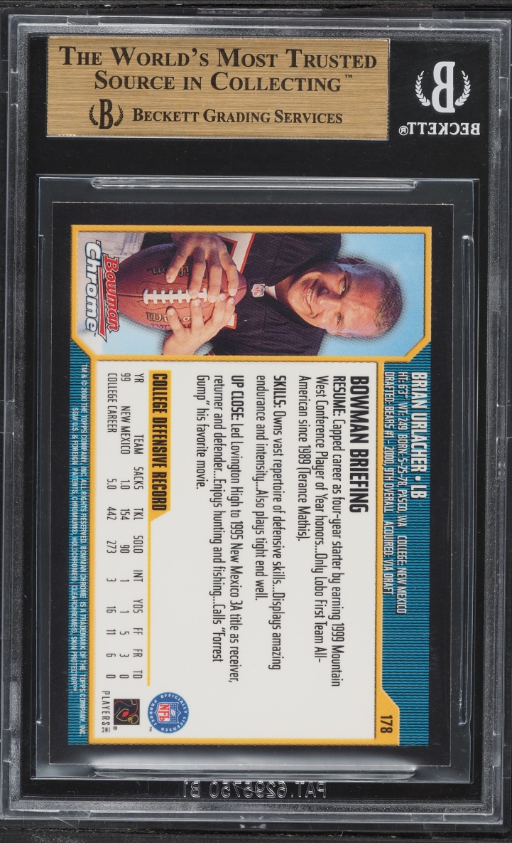 2000 Bowman Chrome Brian Urlacher ROOKIE #178 BGS 9.5 GEM MINT