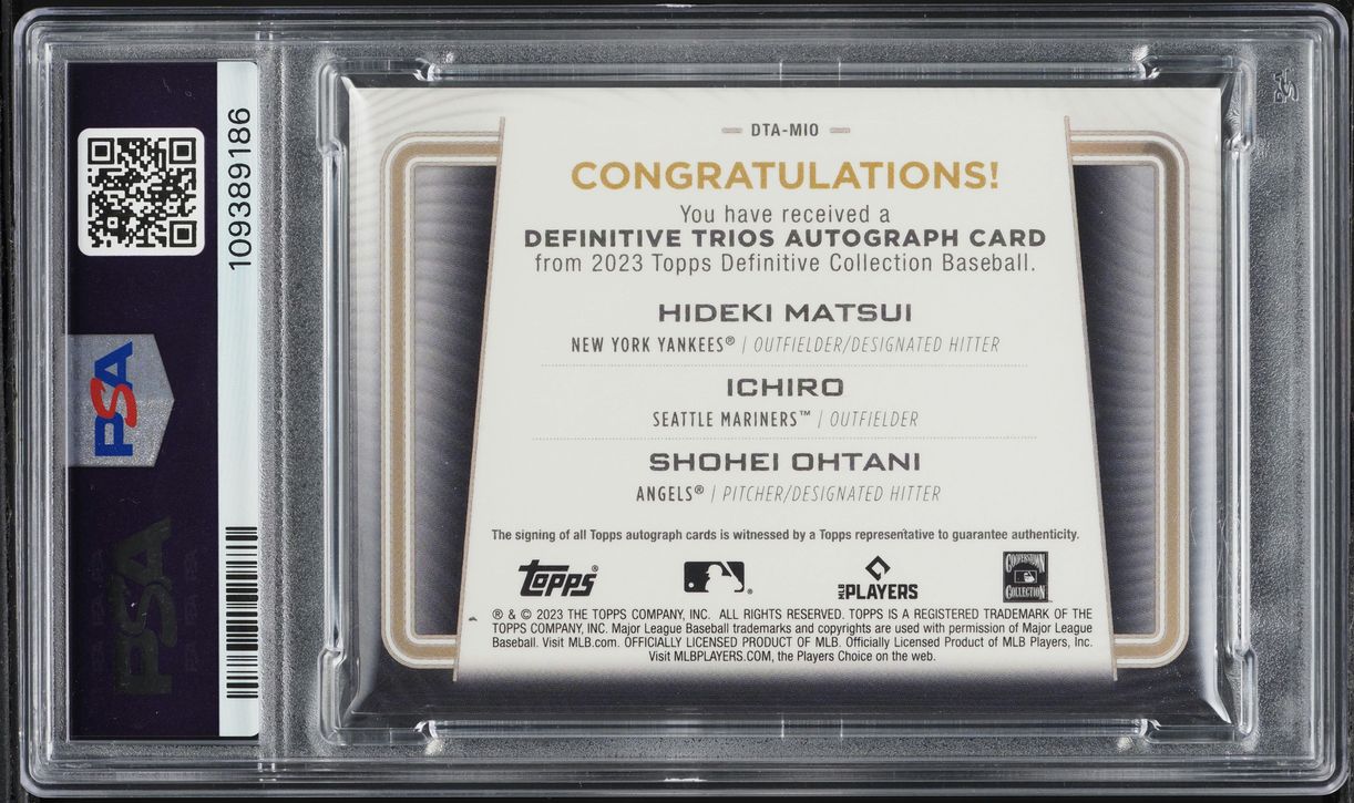 2023 Topps Definitive Collection Trios Matsui Ichiro Ohtani AUTO #DTA-MIO PSA 9