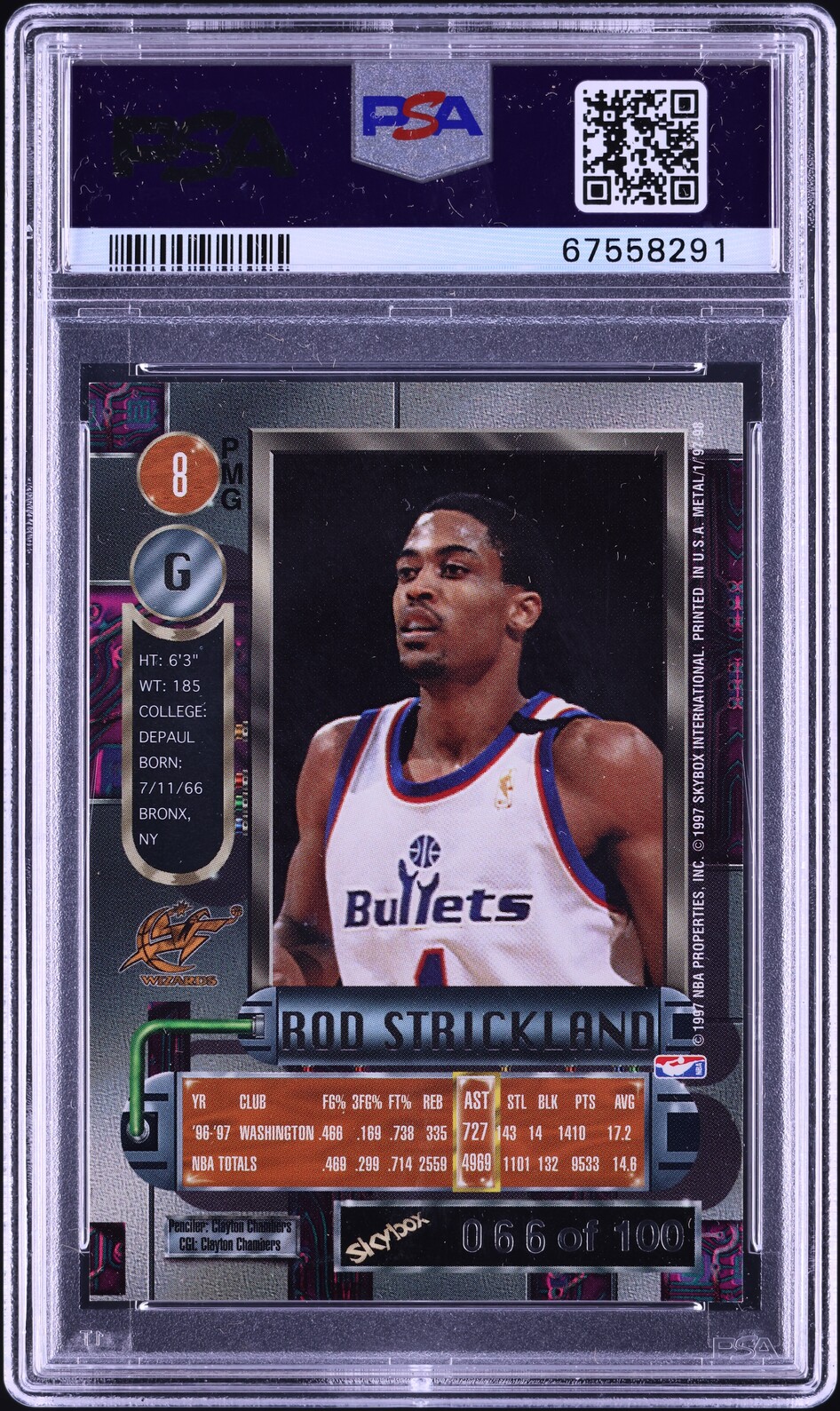 1997 Metal Universe Precious Metal Gems PMG Red Rod Strickland /100 #8 PSA 7