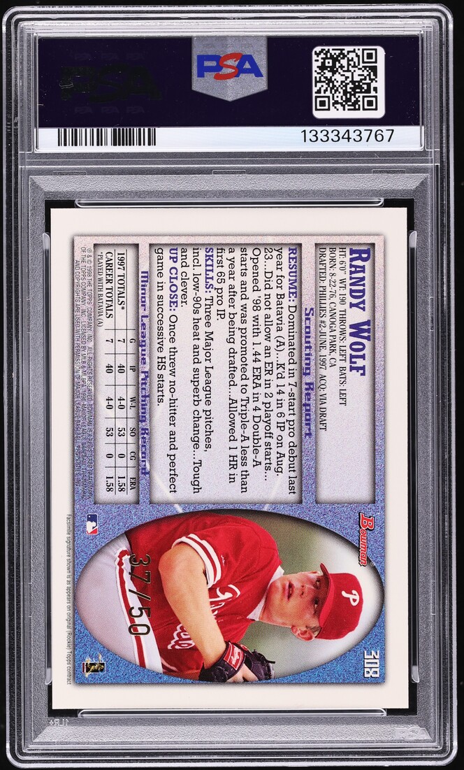 1998 Bowman Golden Anniversary Randy Wolf /50 #308 PSA 9 MINT